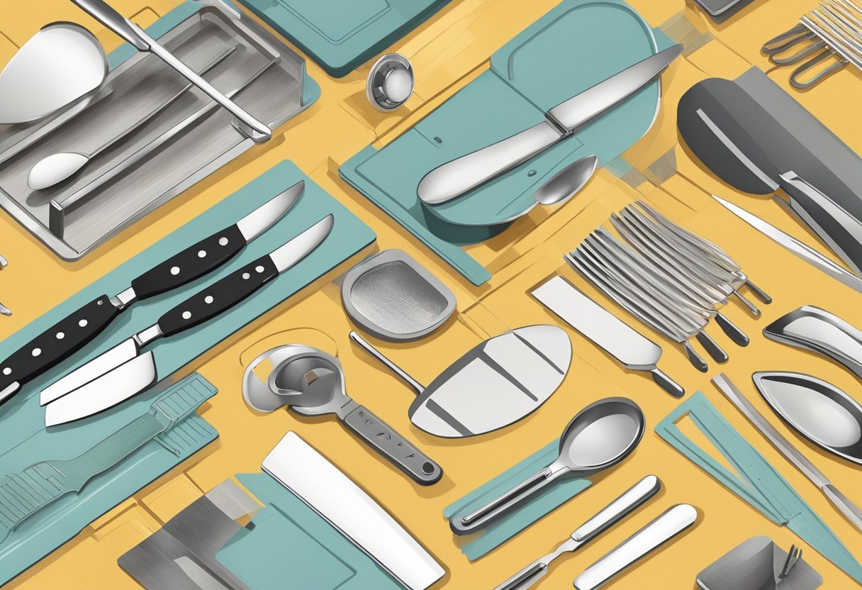 A kitchen counter with a magnetic knife strip holding various kitchen utensils in an organized and neat manner