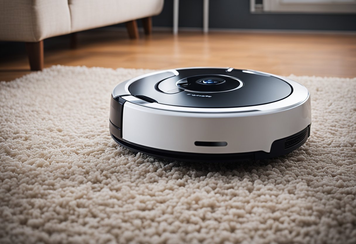 A robotic vacuum swiftly maneuvers around the house, efficiently cleaning floors, carpets, and hard-to-reach corners