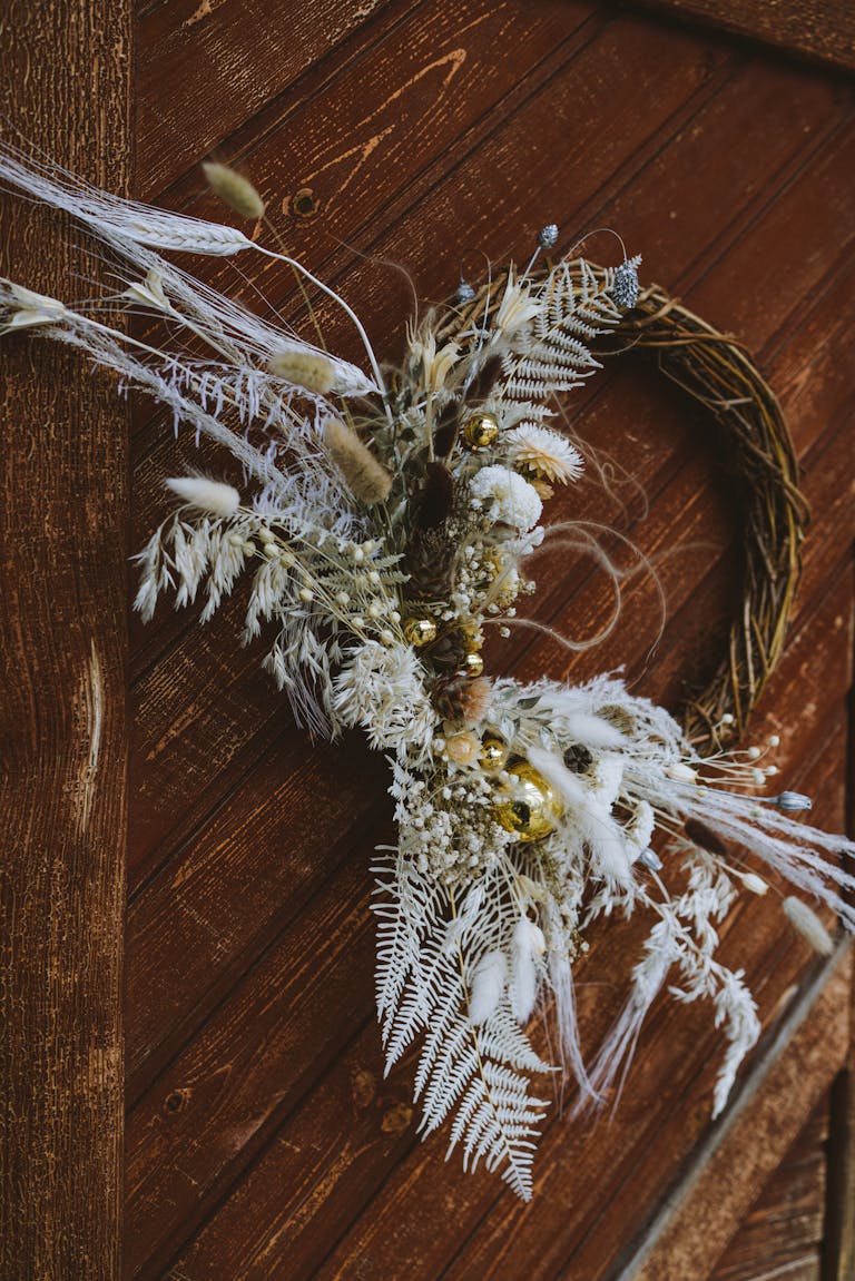 Close-Up Shot of a Christmas Wreath Hanging