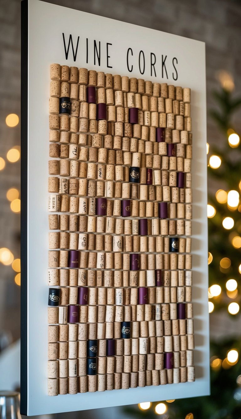 A memo board made from wine corks, creatively upcycled into 25 different home decor items