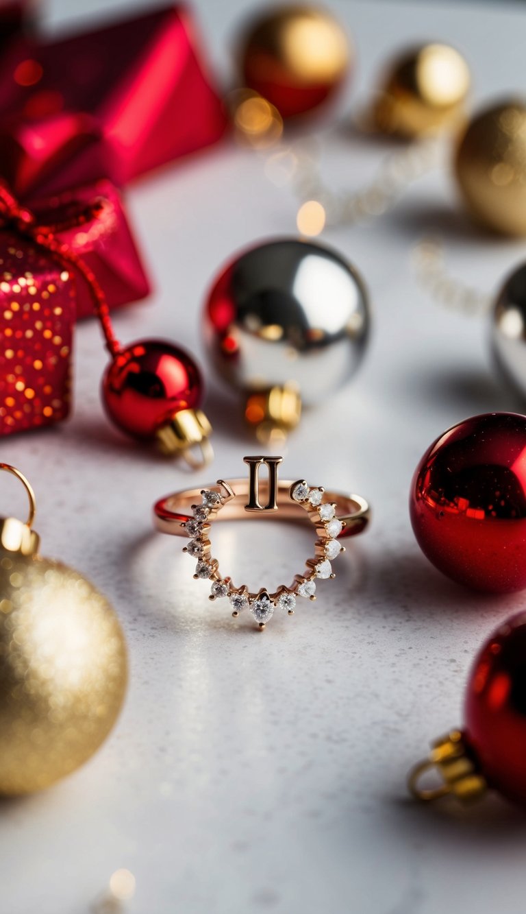 A delicate initial ring surrounded by festive Christmas stocking fillers for women