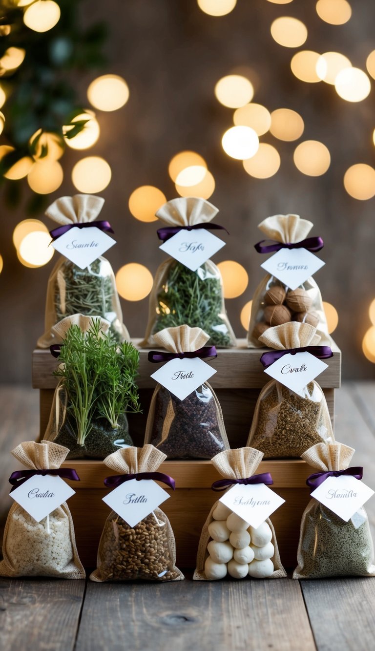 A collection of 22 natural elements arranged in elegant herb sachets for gift baskets