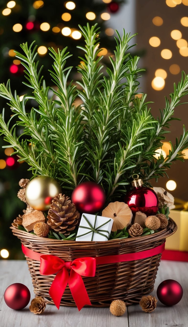 Rosemary arranges 22 natural elements in a gift basket for an elegant look