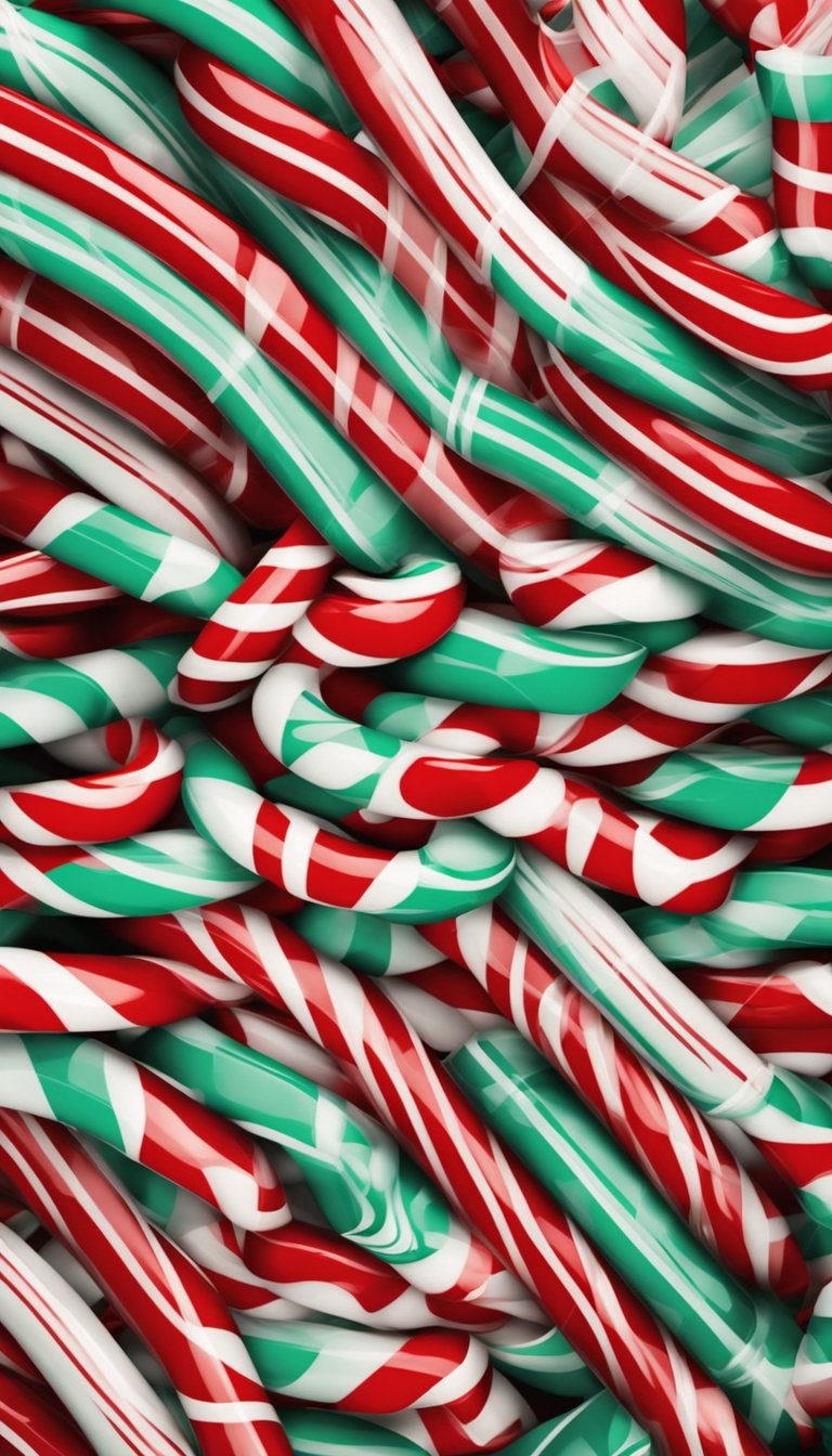 A festive array of candy cane stripes in various colors and patterns, arranged in a grid for mobile phone wallpapers