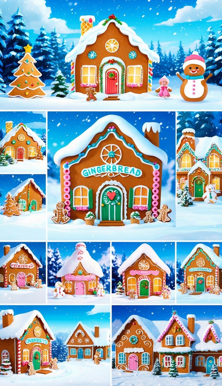 A charming gingerbread village nestled in a snowy winter wonderland, with 22 adorable scenes to illustrate