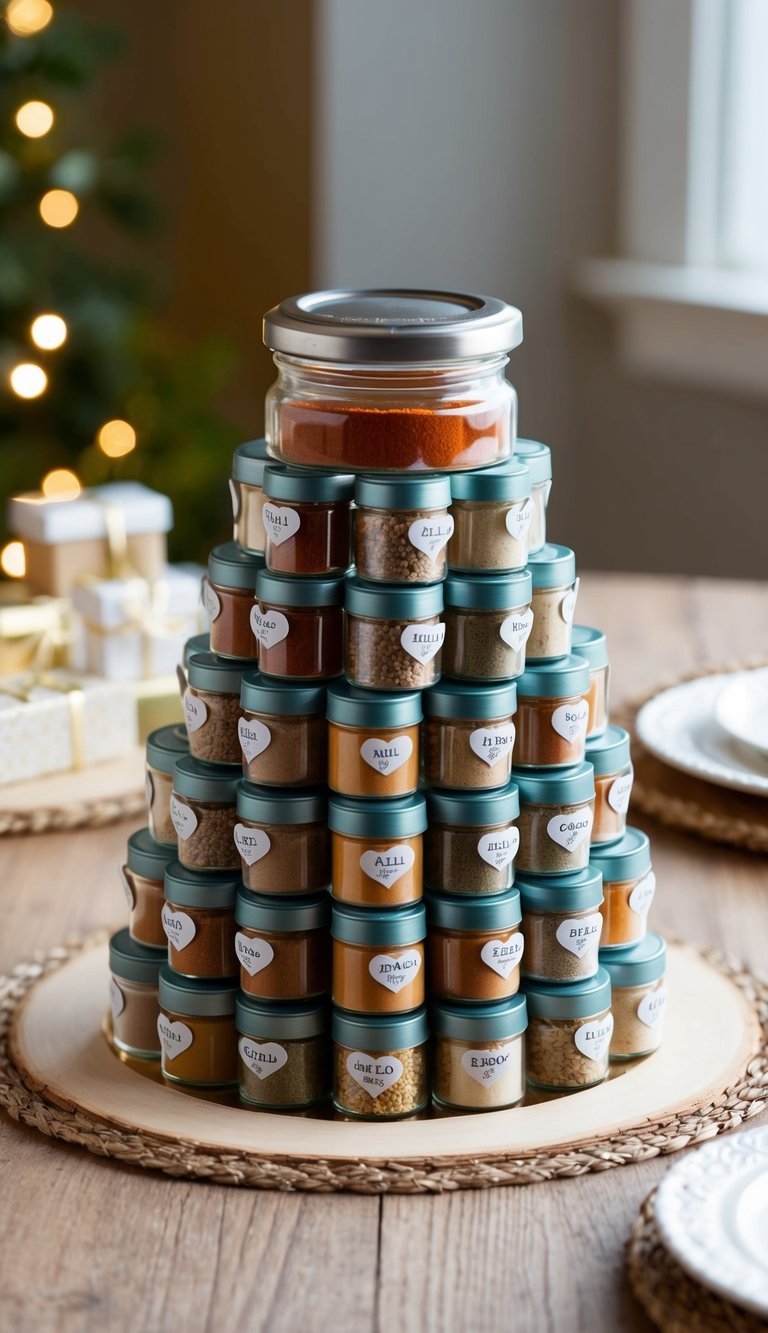 A miniature spice jar filled with 42 small gifts, arranged in a cute and thoughtful display