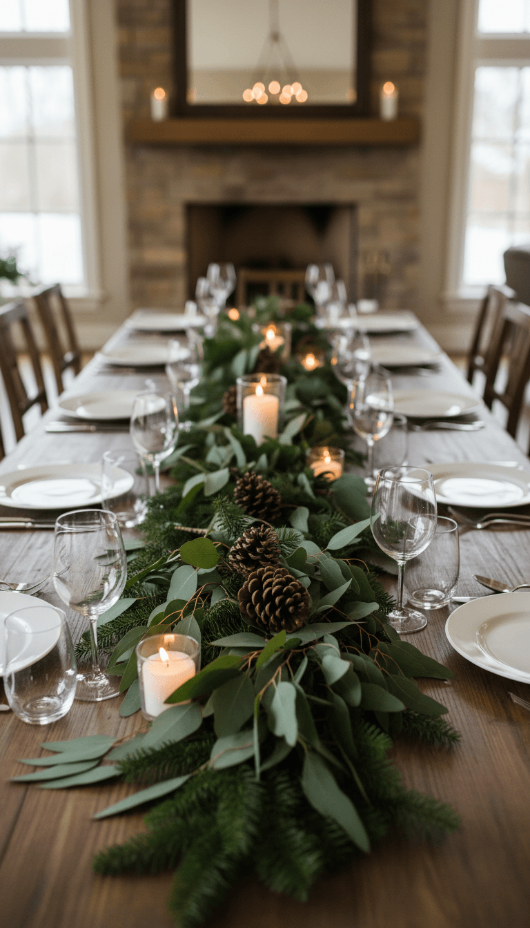 Pine Cone and Greenery Table Garland