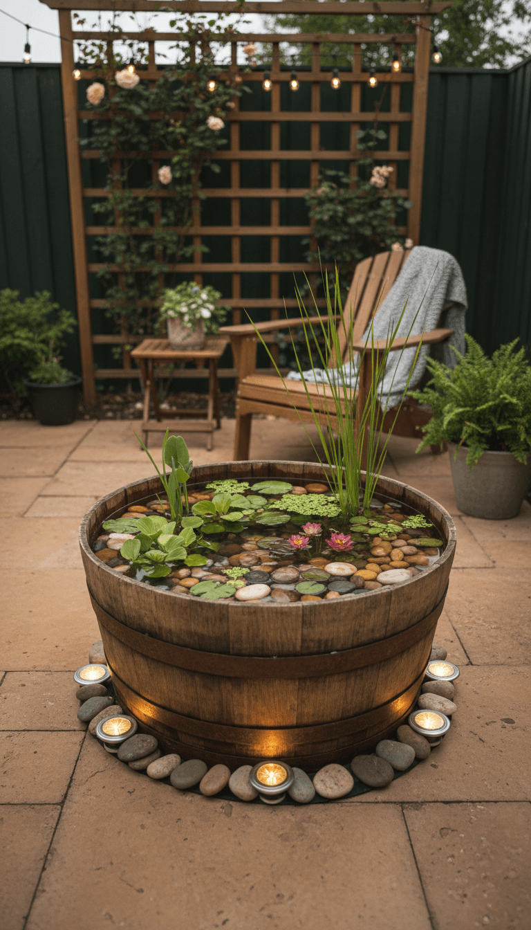 Classic Whiskey Barrel Patio Pond
