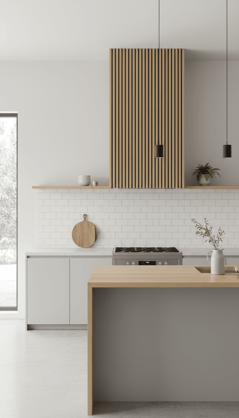 Modern Slatted Wood Vent Hood Feature