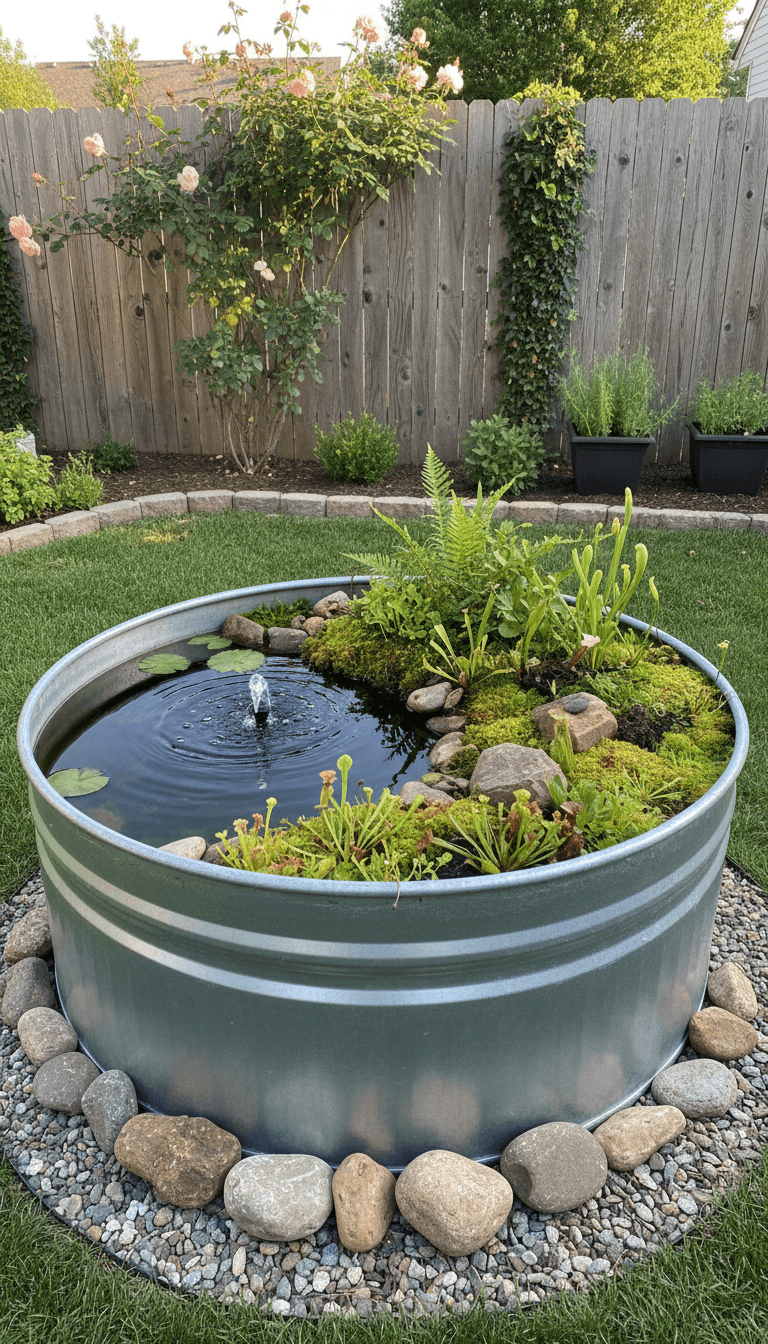 Stock Tank Pond with Mini Bog Garden