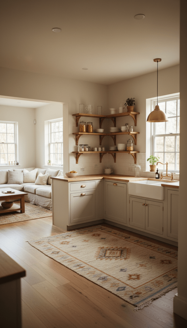Airy L-Shaped Kitchen for Open-Plan Living