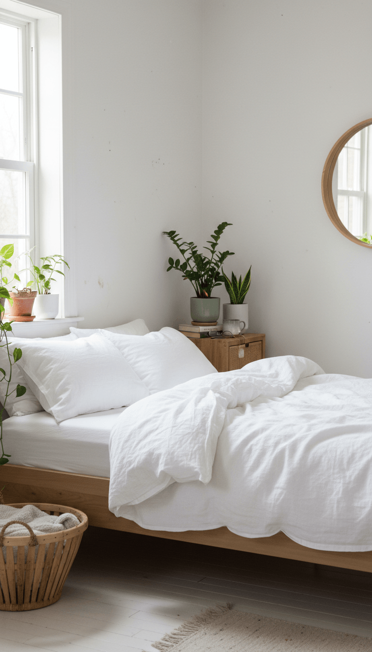 White Bedroom with Natural Greens
