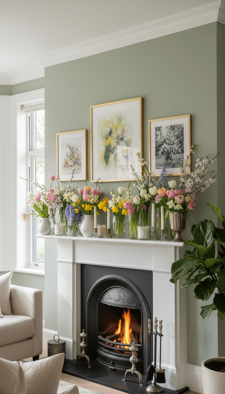 Mantelpiece Flower Moments with Layered Heights