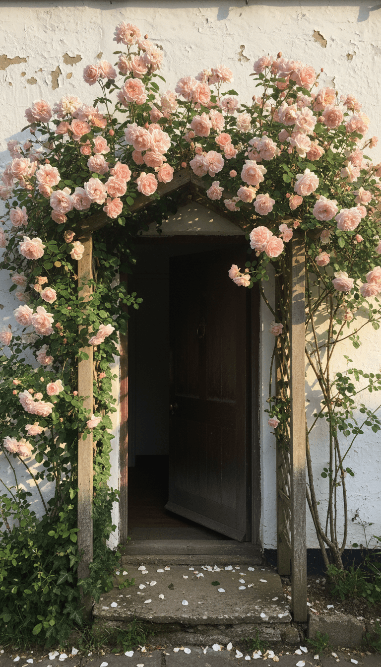 Climbing Roses Around a Storybook Entry